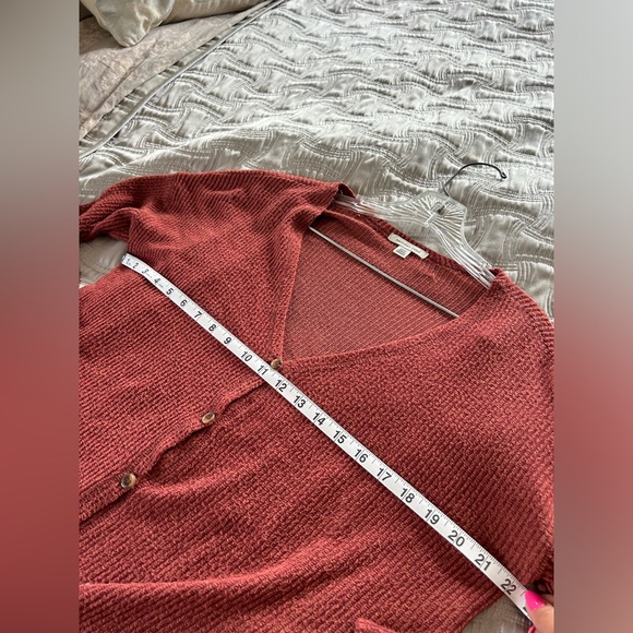 American Eagle Orange/Brown Waffle Long Sleeve Top with Front Knot Tie Womens S - Picture 4 of 5